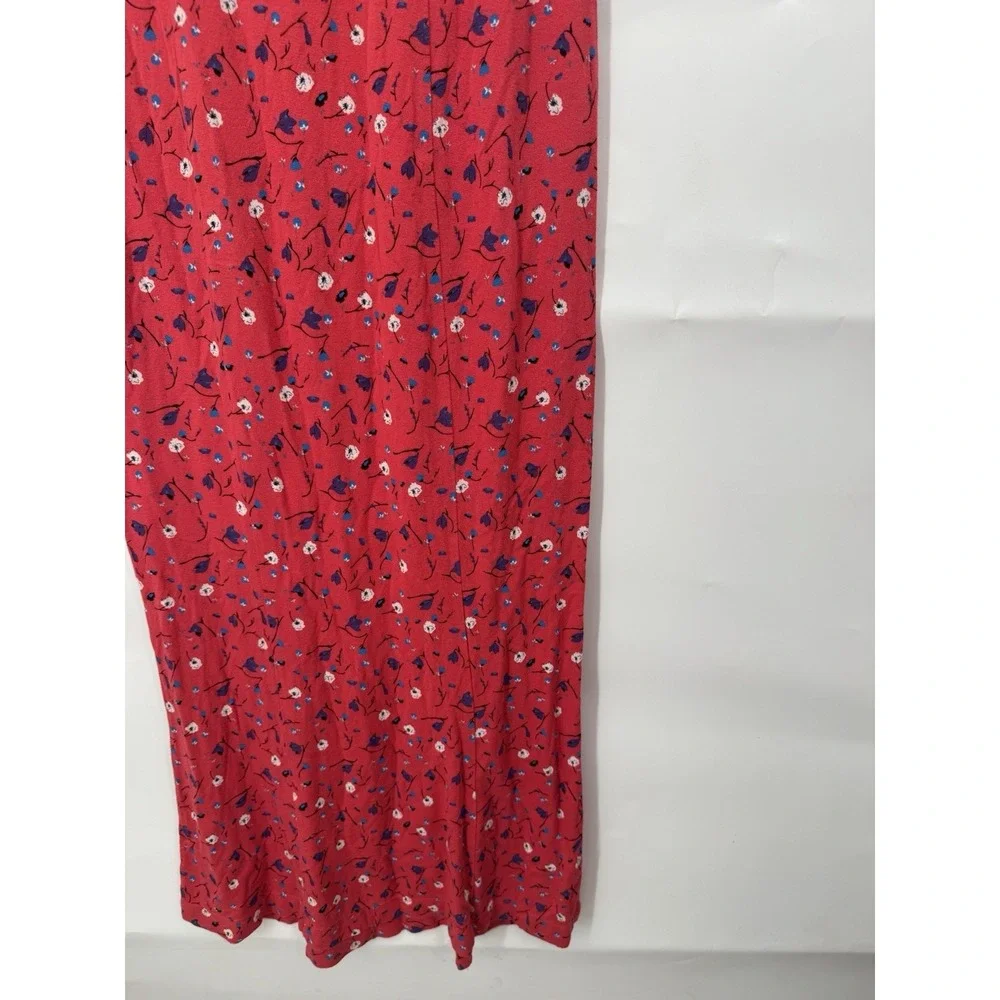 Free People Caroline Floral Midi Dress Women M Coral‎ Preppy Bohemian Peasant